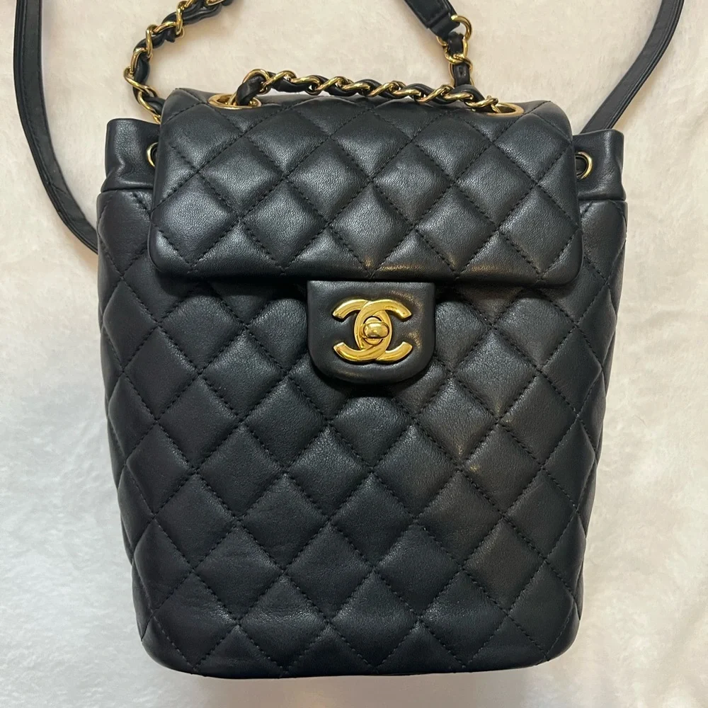Chanel Mini Urban Spirit backpack with gold Hardware Lambskin offers welcomed